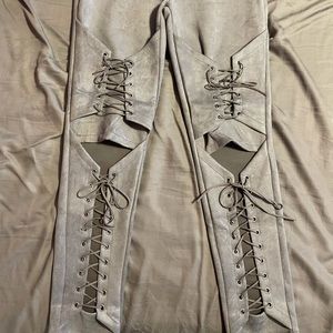 Suede Lace-Up Leggings